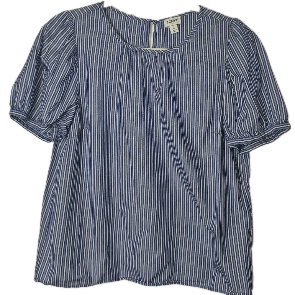 J.Crew Blue White Striped Puff Sleeve Top Small